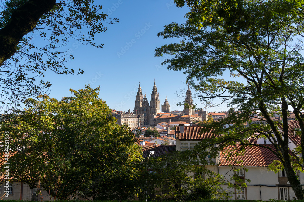 View of the cathedral of Santiago de Compostela from the alameda.