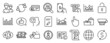 © blankstock - Set of line icons, such as Infochart, Globe, Investment icons. Money exchange, User communication, Opened gift signs. Feedback, Payment method, Copyright. Lock, Receive money, Credit card. Vector