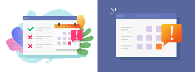 Aufkleber - Deadline due date on online calendar and important to do task check list or time management urgency schedule notice alert vector flat cartoon, reminder concept, efficiency and productivity idea