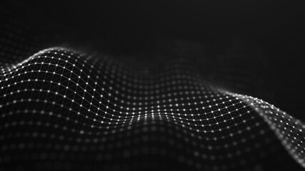 Poster - Abstract background of points and lines. Cyber wave. Big data stream. 3d rendering