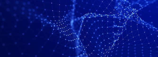 Fototapete - Abstract background of points and lines. Cyber wave. Big data stream. 3d rendering