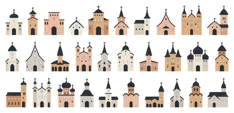 big set of church icon. flat collection of church icons for web design. vector illustration religion