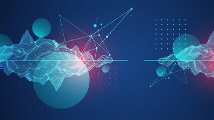 Modern science or technology art elements. Trendy abstract wireframe background. Surface illustration. Vector.