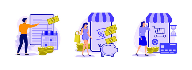 Poster - prepayment terms, cashback service, pending payment. making online purchase abstract concept vector 