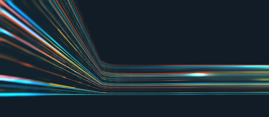Fototapete - High-speed data transfer. Big data visualization, internet technology 3D illustration. Neural network control, futuristic digital background. Data flow and business intelligence presentation