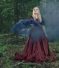 A Lovely Gothic Model Acts In A Forest Environment