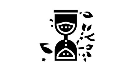 Wall Mural - hourglass with plant boho animated glyph icon. hourglass with plant boho sign. isolated on white background