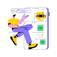Fototapete - Chatbot app development abstract concept vector illustration. Chatbot application, bot development framework, AI programming, messaging mobile app, communication service, UX abstract metaphor.