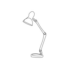 Desk lamp continuous line drawing. One line art of home appliance, lamp, illuminator, light bulb, lighting.