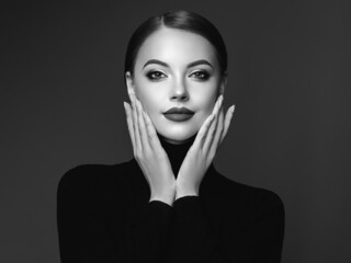 Wall Mural - beautiful young woman with clean fresh skin. perfect makeup. beauty fashion. cosmetic eyeshadow. gir