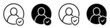 Set of user accept icons. Profile with checkmark icon. Avatar check symbol. Account sign. Shield with person silhouette in circle. Authentication security. Privacy vector.