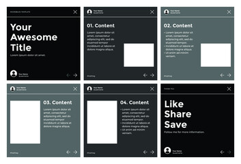 Wall Mural - Microblog carousel slides template for instagram. Six page with simple black theme.