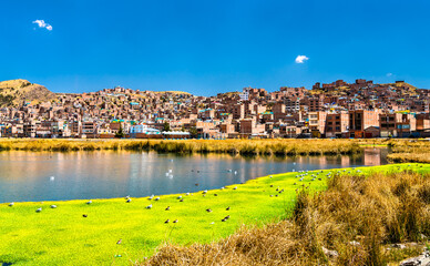 Canvas Print - View of Puno from Lake Titicaca in Peru