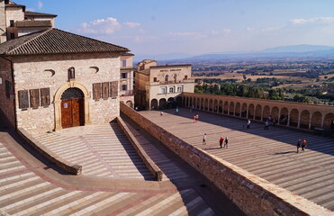 Wall Mural - External staircase of the Abbey of San Francesco in Assisi, Italy