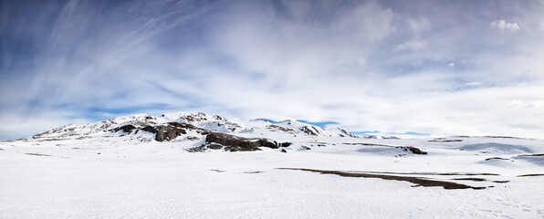 Wall Mural - panorama of the pristine snow-covered mountains of svalbard