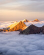 Sunset over foggy inversion in High Tatras mountains national park, Slovakia