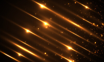 Poster - Stylish golden light effect. Abstract laser beams of light. Chaotic neon rays of light. Flying magical dust. Vector design abstract, science, futuristic, energy, digital technology concept. Vector