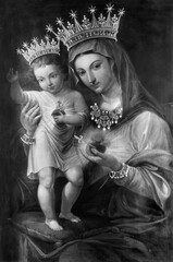 Wall Mural - ROME, ITALY - AUGUST 29, 2021: The painting of Madonna (Madonna del Buon Rimedio) in Neo-Bysantine style in the church Basilica di San Crisogono by Giovanni Battista Conti (1944).