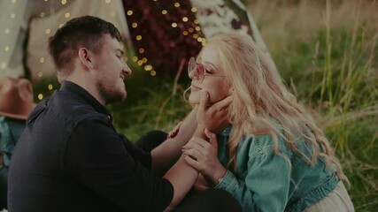 Poster - A cheerful young Polish couple in a romantic atmosphere