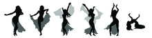Set Of Woman Performing Belly Dancing Silhouette Vector Illustartion