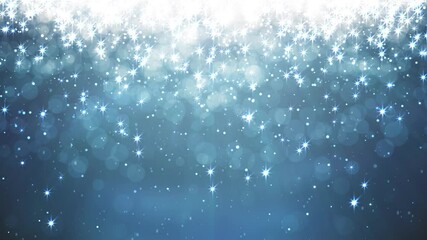 Wall Mural - animated christmas blue background with falling snowflakes and little starry sparkles
