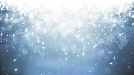 Wall Mural - Animated Christmas blue background with falling snowflakes and little starry sparkles