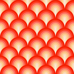 Poster - Abstract red arches. Vector with rounded striped shapes, one row overlapping the next. Rainbows are red.