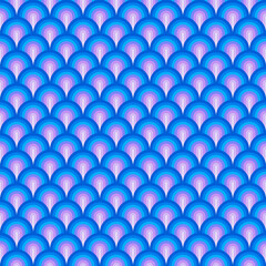 Poster - Abstract blue arches. Vector with rounded striped shapes, one row overlapping the next. Seamless pattern with decorative elements.