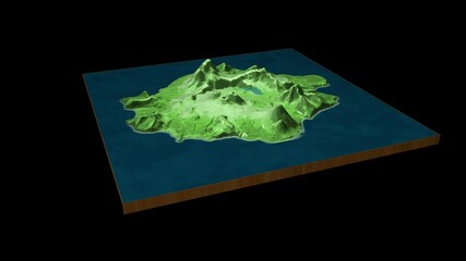 Wall Mural - Semisopochnoi Island terrain map 3D render 360 degrees loop animation