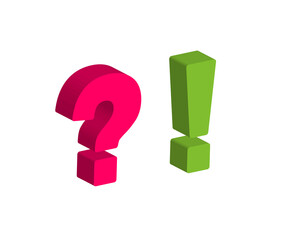 Wall Mural - Large red Question Mark And green Exclamation Mark isometric.