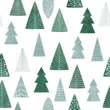 Christmas Watercolor Pine Tree Seamless Pattern