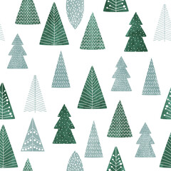 Christmas watercolor pine tree seamless pattern