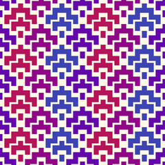 Wall Mural - Geometric pixel art seamless pattern. Retro arcade game motif geo print. Repeated arcs, brackets background