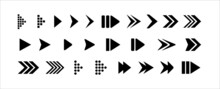 Arrow Icon Vector Set. Arrows Icons Vector Set. Contains Symbol Of Various Arrow Head Point Shape, Play, Pause, Next Button Symbol