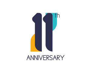 Wall Mural - 11th anniversary geometric logo. Overlap shapes for birthday design. Minimalist eleven year celebration