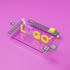 Fototapete - Graphic designer creative creator design logo artwork curve pen tool illustration equipment icons digital computer display workspace. Graphic design software. 3d rendering.