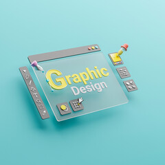 Fototapete - Graphic designer creative creator design logo artwork curve pen tool illustration equipment icons digital computer display workspace. Graphic design software. 3d rendering.