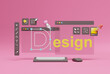 Graphic designer creative creator design logo artwork curve pen tool illustration equipment icons digital computer display workspace. Graphic design software. 3d rendering.