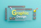 Fototapeta  - Graphic designer creative creator design logo artwork curve pen tool illustration equipment icons digital computer display workspace. Graphic design software. 3d rendering.