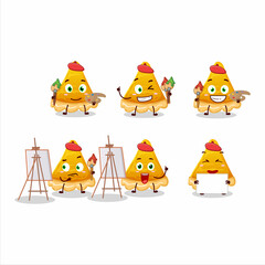 Sticker - Artistic Artist of slice of egg tart cartoon character painting with a brush