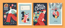 Christmas And New Year Design Templates In Abstract Trendy Style For Poster, Cover, Greeting Card, Social Media, Print