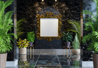 3D Mockup photo frame in Modern interior of Lobby hall