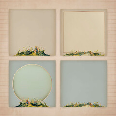 Wall Mural - gold frames on character patterned background template vector