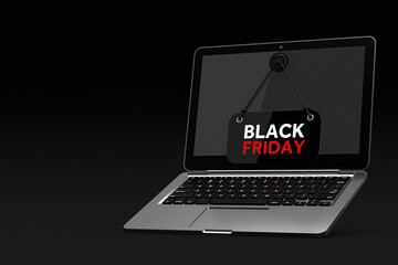 Aufkleber - Modern Laptop with Black Friday Sale Hanging Banner Sign. 3d Rendering