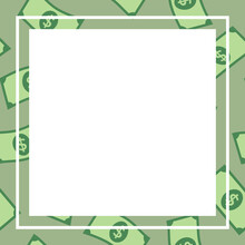Green Square/rectangle Frame, Dollar Bills Pattern Money Vector Finance Clipart