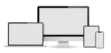 Set Of Smartphone, Tablet, Laptop And Monitor, Blank Screen Mockup. Device Screen Mockup. Vector Illustration