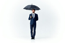 Business Man In Suit Umbrella Rain Protection Weather