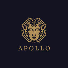 Sun And Head Of Apollo God Logo Icon Illustration Vector On Dark Background