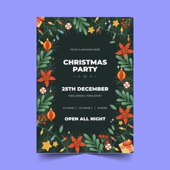 hand drawn christmas party flyer template vector design illustration