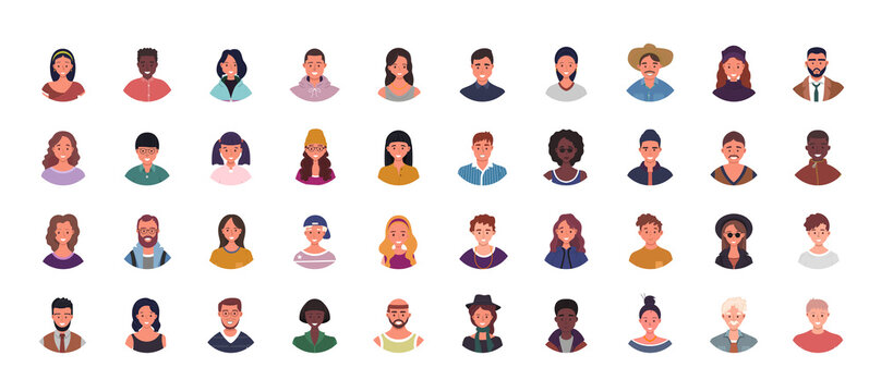 set of various people avatars illustration. multiethnic user portraits. different human face icons. 